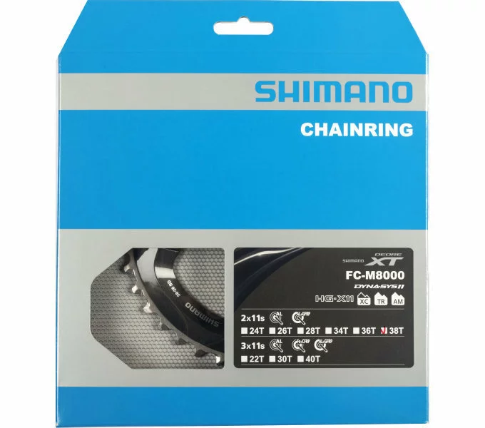 Shimano Kettenblatt DEORE XT FC-M8000 2-fach 38 Zähne (BD) Für 38-28 Zähne